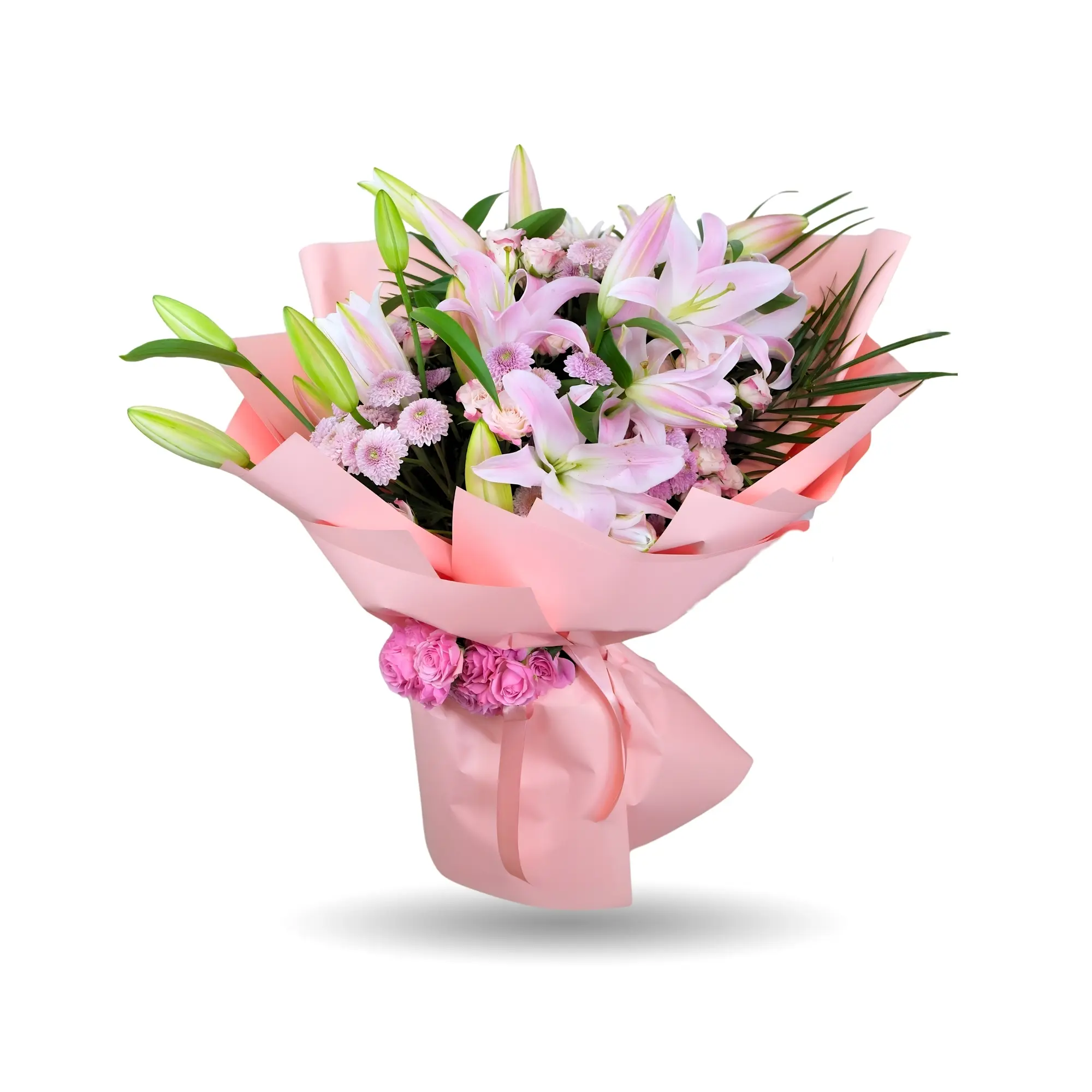 Pembe Lilyum & Krizantem Buketi