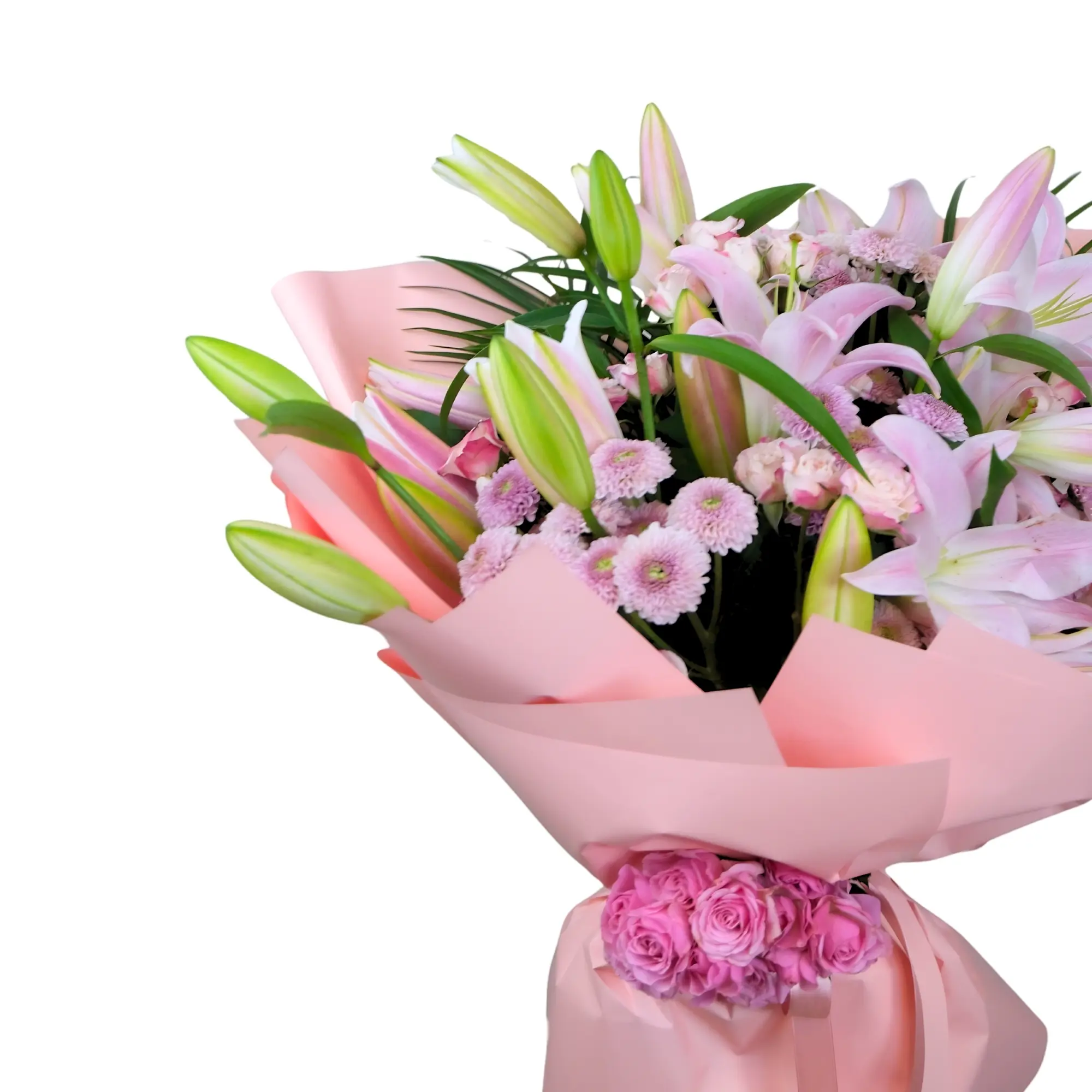 Pembe Lilyum & Krizantem Buketi 2