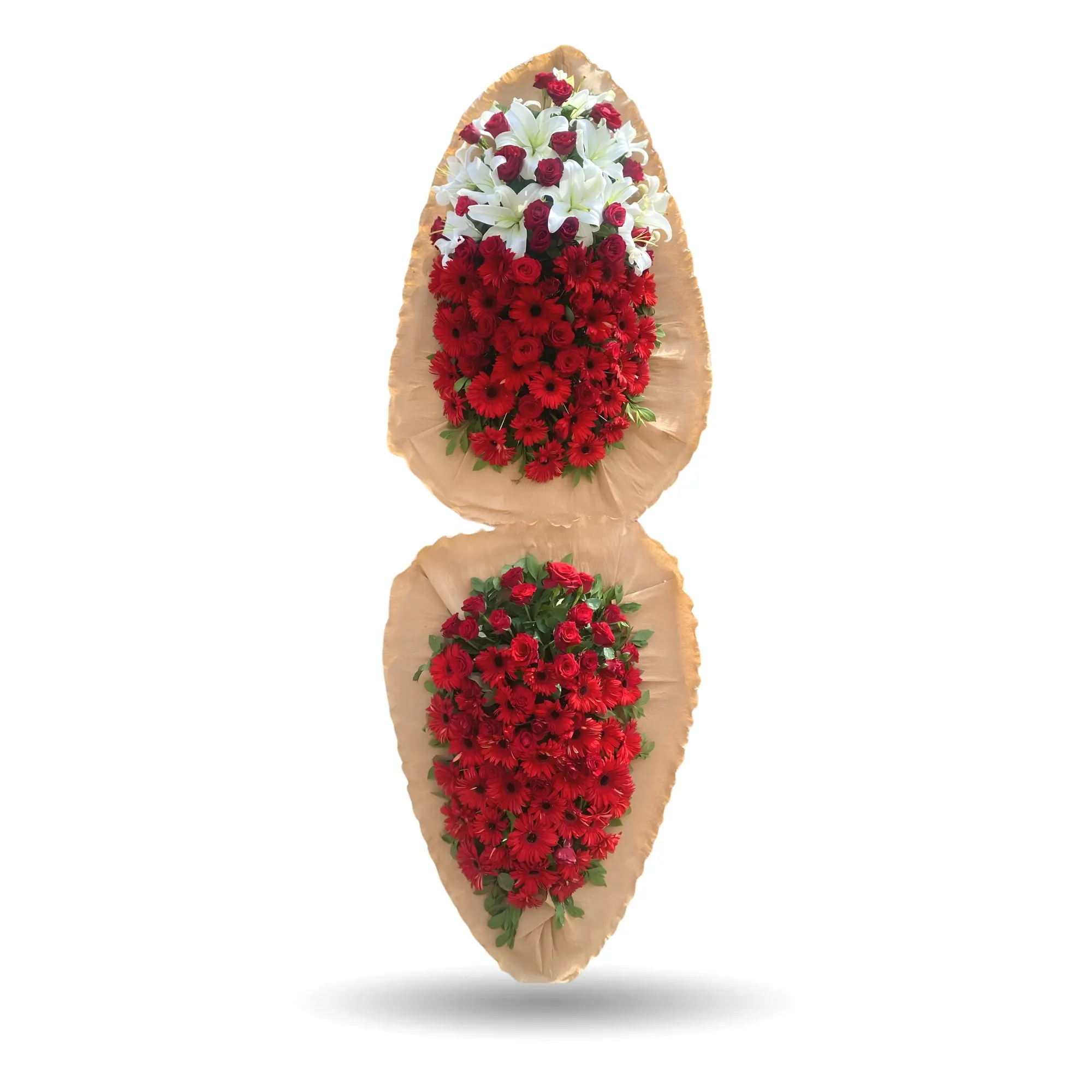 Çiftli Kırmızı Gerbera & Beyaz Lilyum Açılış ve Tören Çelengi